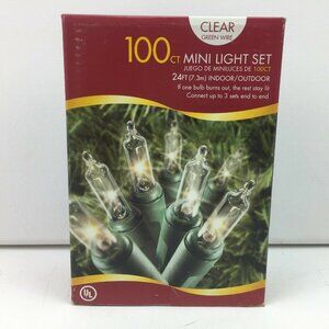 Holiday Time 100 Count 24 Ft. Clear Green Wire Mini Light Set Christmas